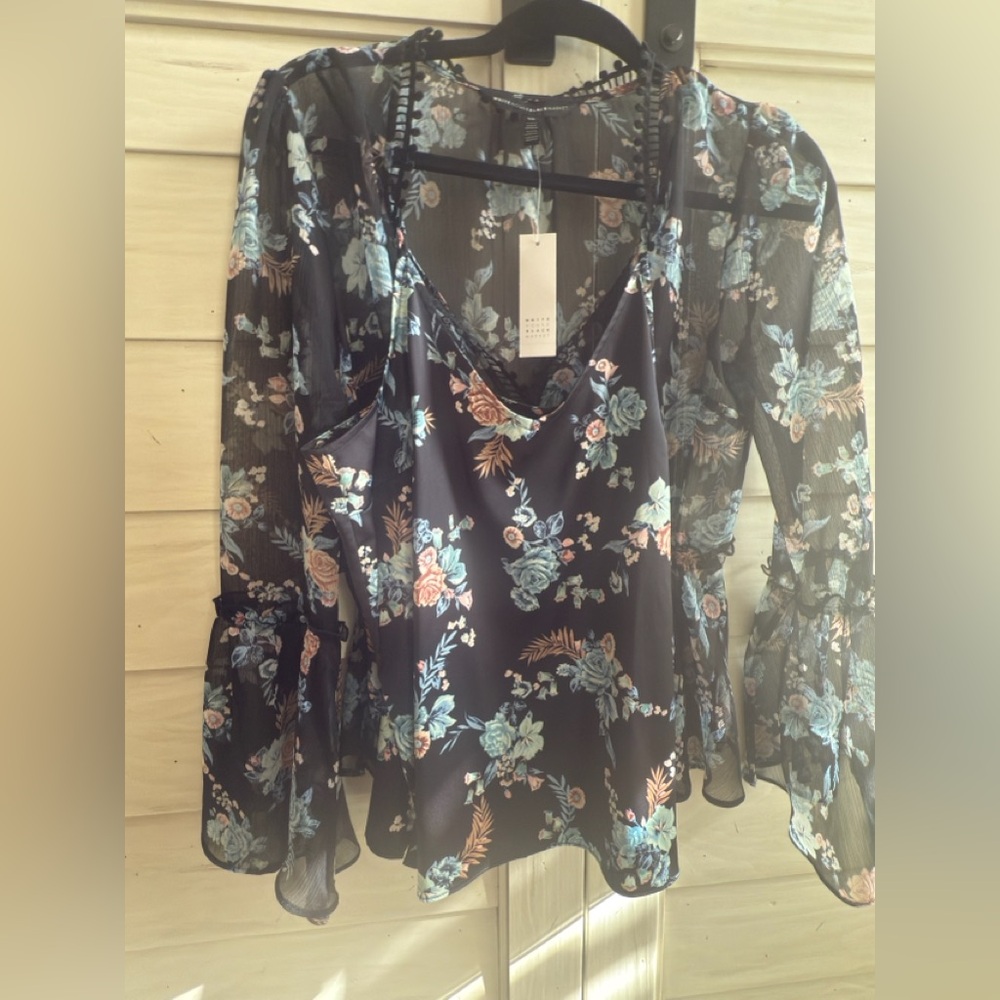 White House Black Market Floral Sheer Blouse